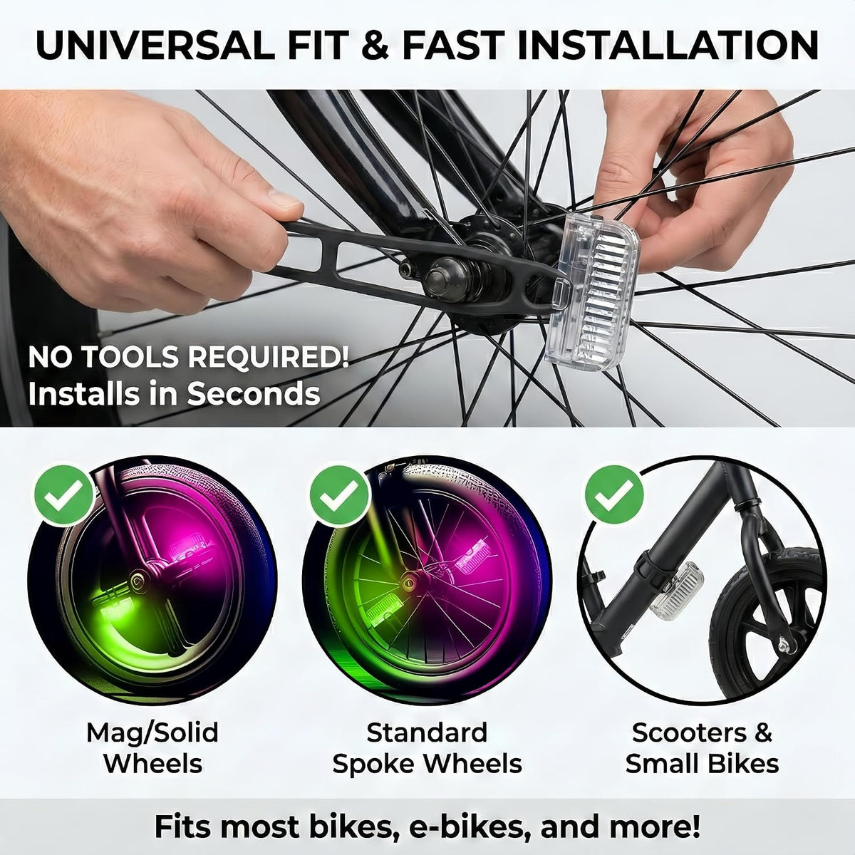 HANZE Bike Wheel Lights Rechargeable, LED Bicycle Spoke Lights 7-Color with 12 Flashing Modes, Motion Sensor Auto On/Off, Waterproof Night Riding Accessories for Kids & Adults E-Bike