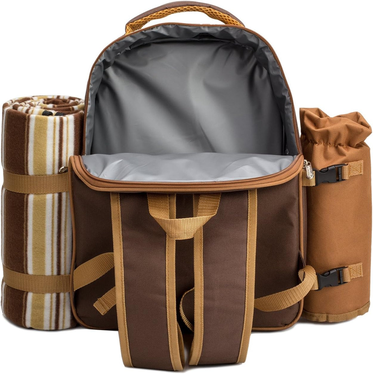 Picnic Backpack, 2-Person with Blanket & Wine, Family & Lovers Gift, Brown