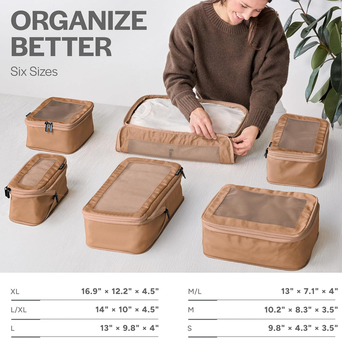 Aerotrunk Compression Packing Cubes for Travel, 6-Pack, Mocha