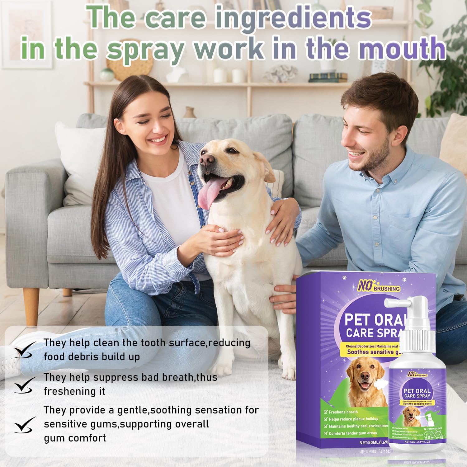 Wanban Dental Spray for Dogs - Oral Spray Bad Breath, Relieve Gum Redness & Infections, Reduce Plaque & Tartar, No Brushing Required