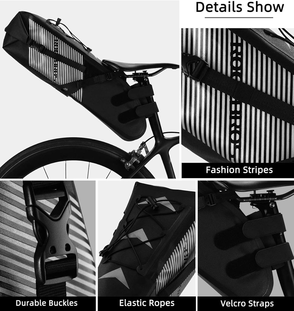 ROCKBROS Bike Saddle Bag Waterproof Bikepacking Bag 10L Bicycle Seat Bag