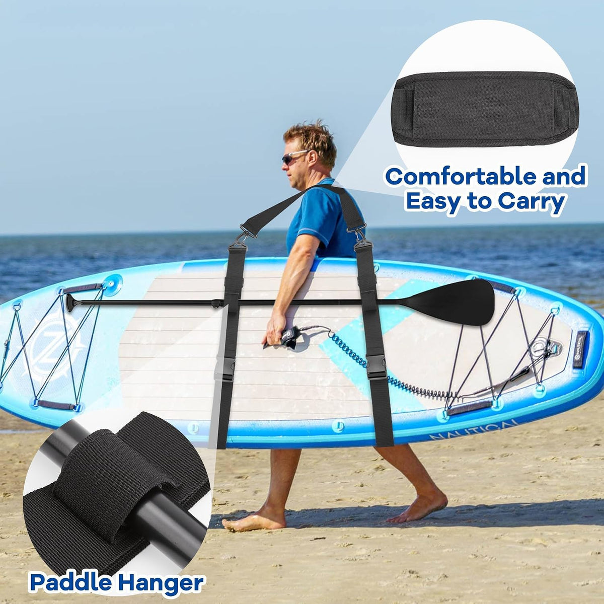 Kayak Shoulder Strap, Surfboard Paddle Board Accessories, Hands-Free SUP Carrying Strap for Boards