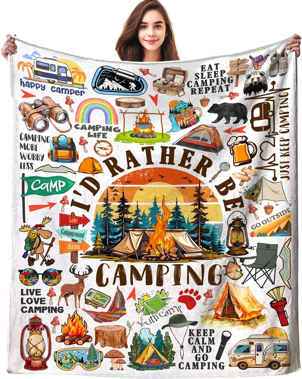 Camping Blanket Gifts for Men Women Stuff Plush Camper Blankets and Throws Camping Essentials Camping Gifts for Men Women Boys Teens Camping Lovers Birthday Party Decorations Hiking Fishing 50"X40"