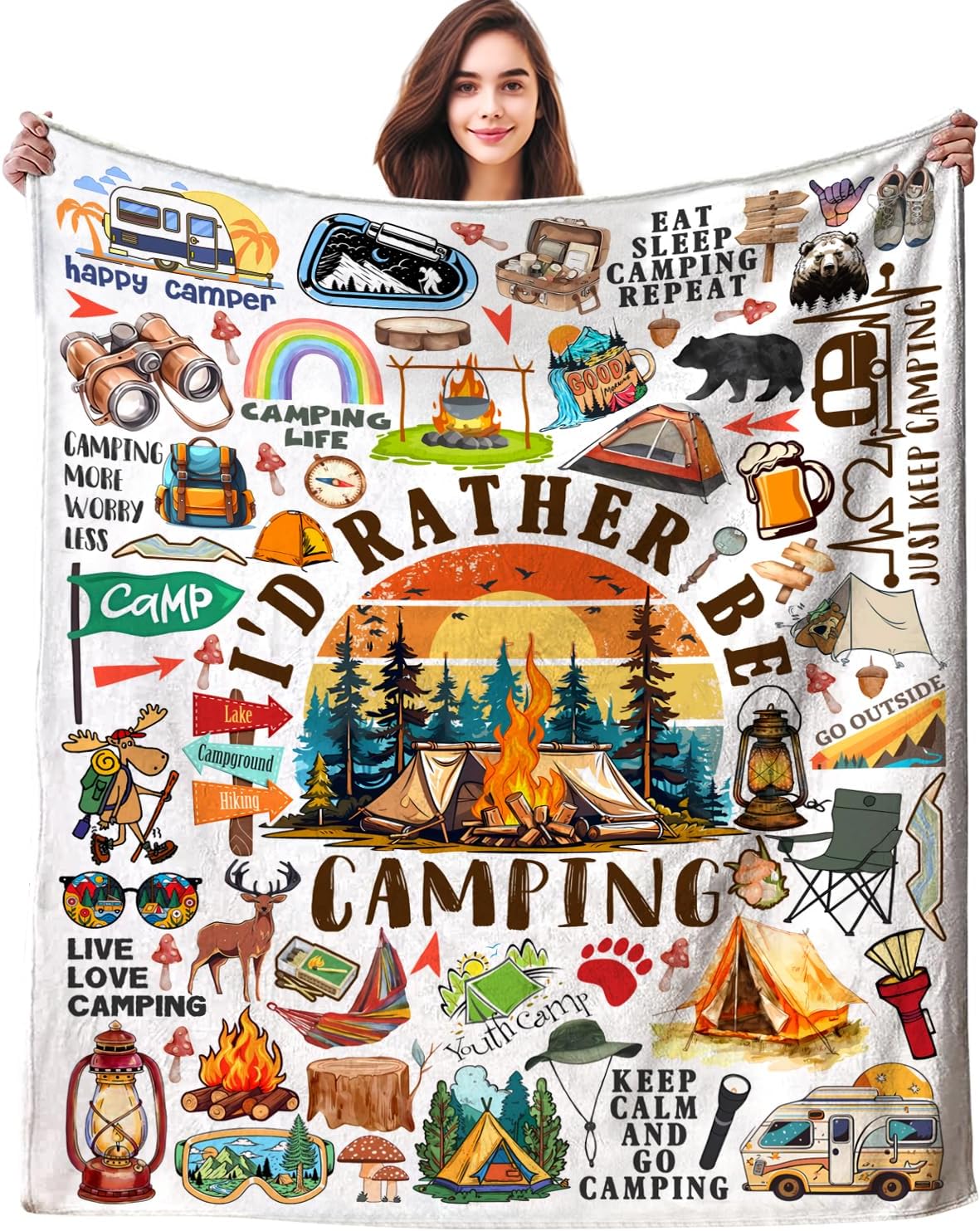 Camping Blanket Gifts for Men Women Stuff Plush Camper Blankets and Throws Camping Essentials Camping Gifts for Men Women Boys Teens Camping Lovers Birthday Party Decorations Hiking Fishing 50"X40"