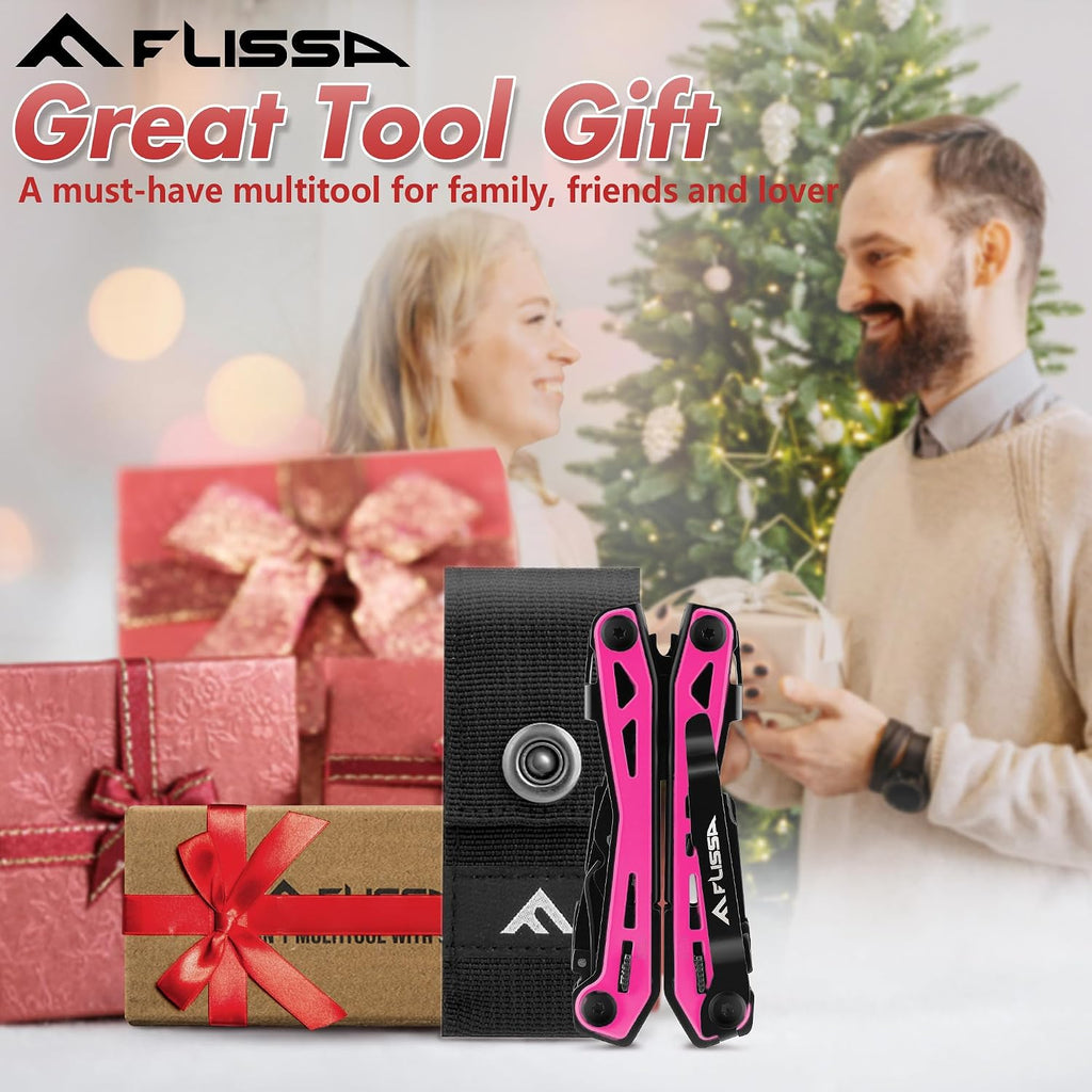 FLISSA 16-In-1 Multi-Tool Pliers, EDC Multitool, Multipurpose Tool, Pink