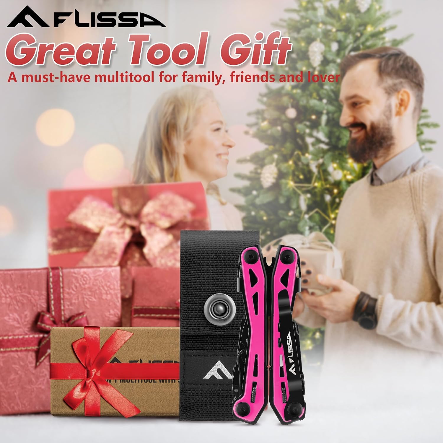 FLISSA 16-In-1 Multi-Tool Pliers, EDC Multitool, Multipurpose Tool, Pink