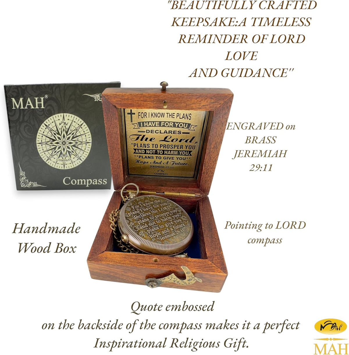 Handmade Religious Brass Compass Gift with Engraved & Embossed Faith Messages – Inspirational Christian Religious Gift Keepsake for Baptism, Confirmation, Christening, First Communion or Christmas