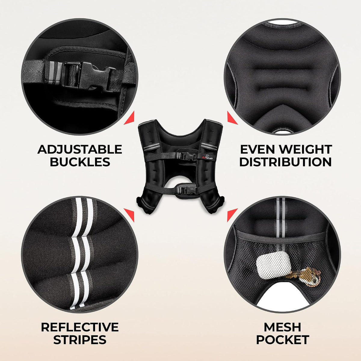 Weighted Vest - Weight Vest for Running, Strength Training & Muscle Building, Features Reflective Stripe for Safe Outdoor Workouts (available in 6lbs to 30lbs)