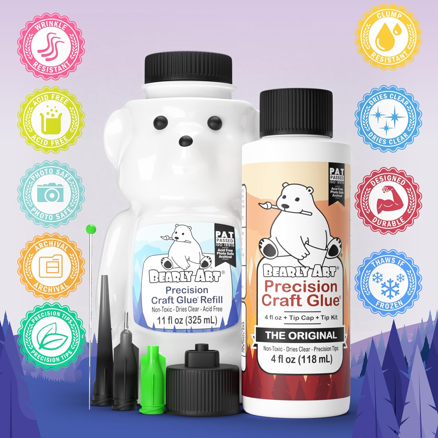 Bearly Art Precision Craft Glue Bundle - 4 fl oz Original & 11 fl oz Refill