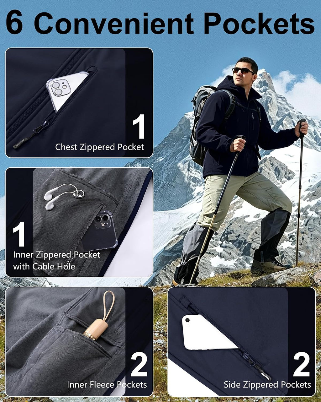 Outdoor Ventures Men's Softshell Jacket Waterproof Fleece Rain Shell Coat