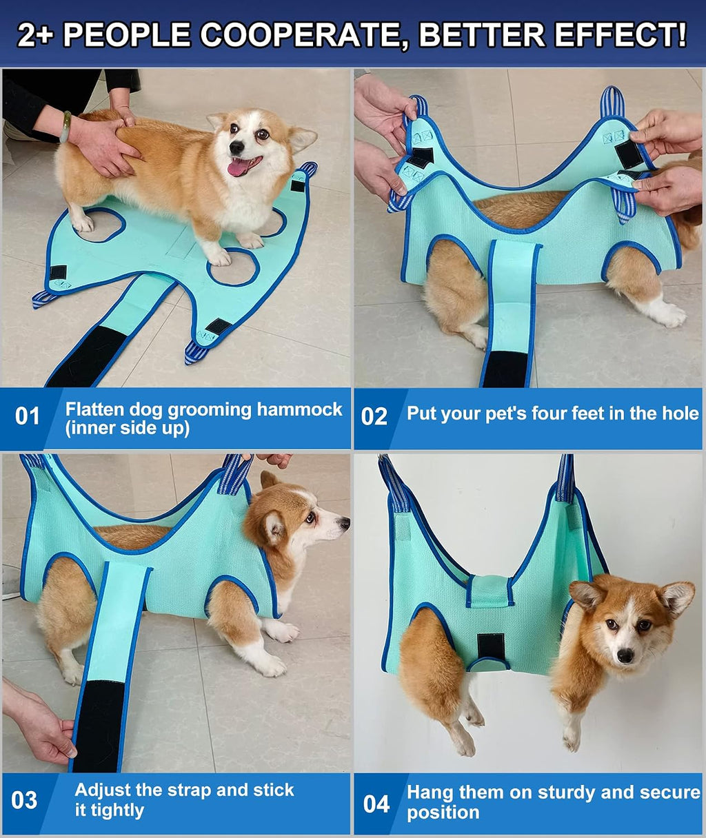 Kkiimatt Dog Grooming Hammock Harness, Hanging Harness Holder for Nail Clipping, Nail Trimming Hammock with Wide Strap, Grooming Sling Hanger Restraint Bag for Claw Care (XX-Large 65 LB Max/Turquoise)