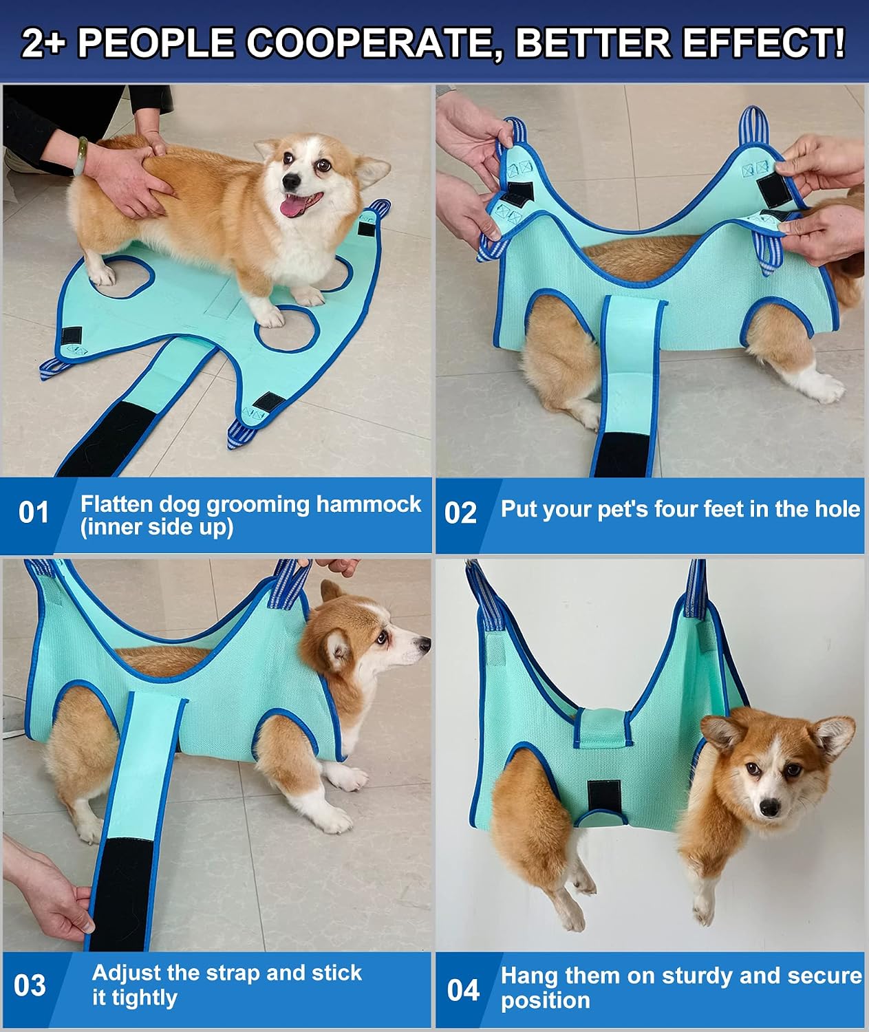 Kkiimatt Dog Grooming Hammock Harness, Hanging Harness Holder for Nail Clipping, Nail Trimming Hammock with Wide Strap, Grooming Sling Hanger Restraint Bag for Claw Care (XX-Large 65 LB Max/Turquoise)
