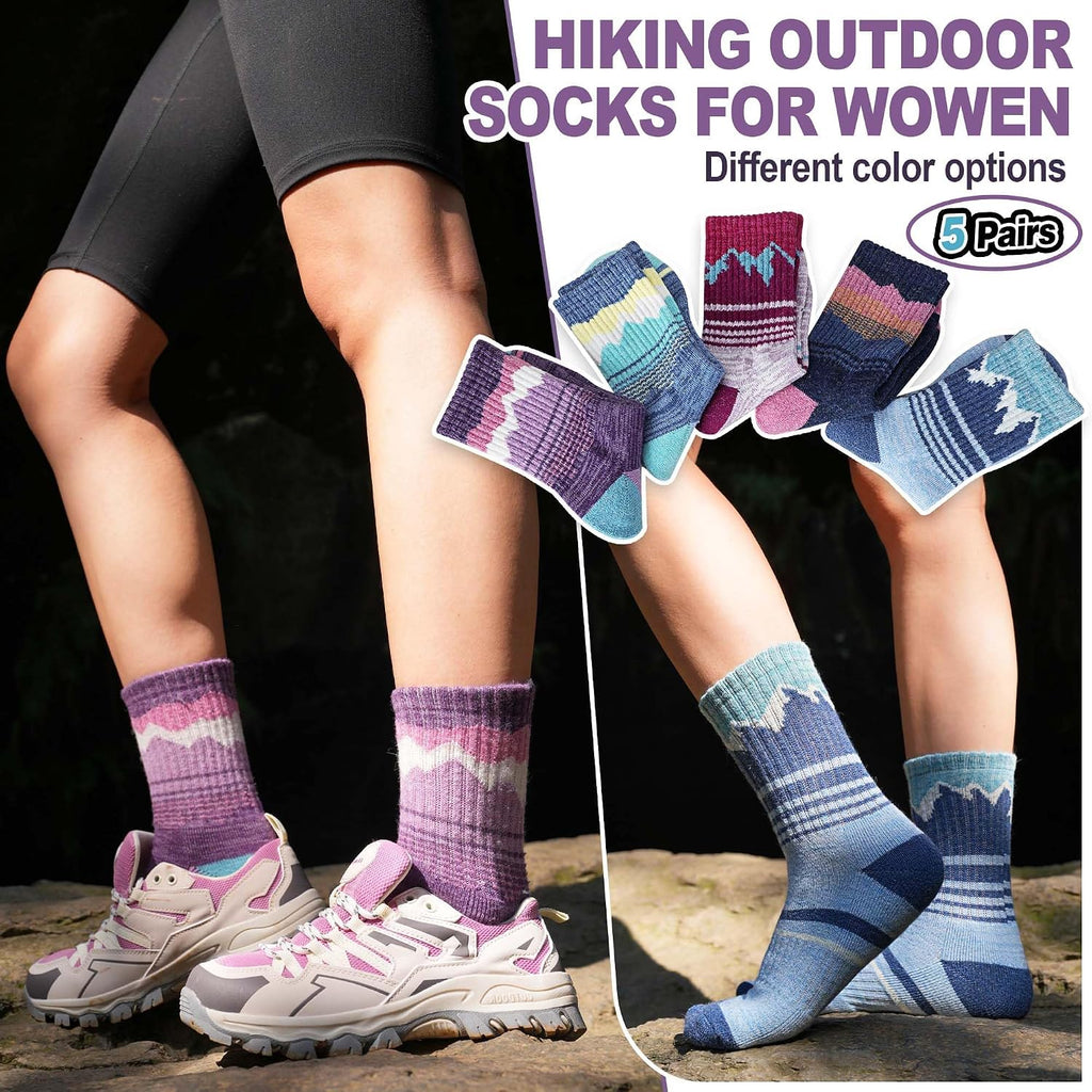 Sandsuced Merino Wool Hiking Warm Socks Thermal Winter Cozy Crew with Cushioned Sole & Moisture Wicking 5 Pairs for Women