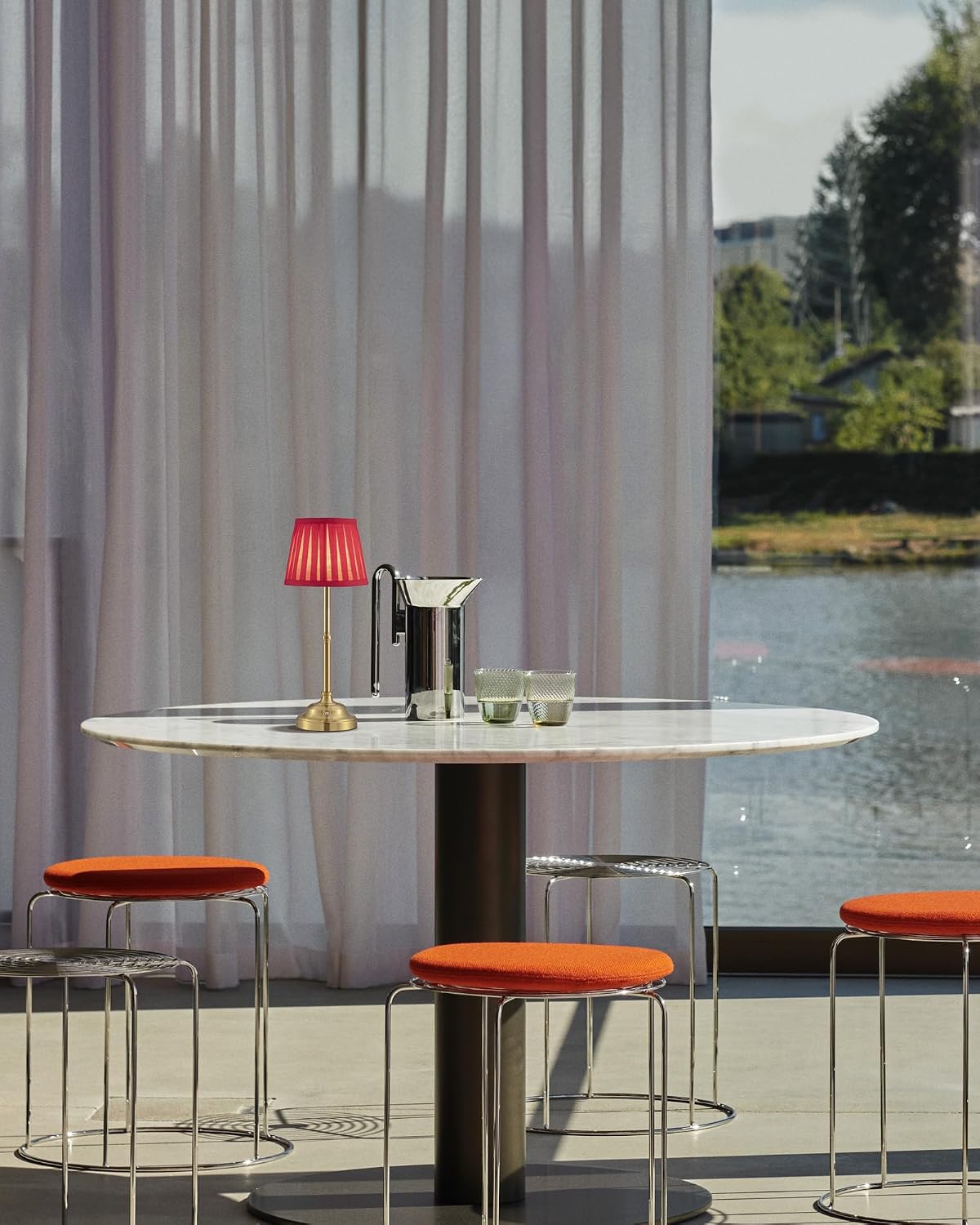 KDG Gold Cordless LED Table Lamps Set of 2, Red Fabric Shade Desk Lamps