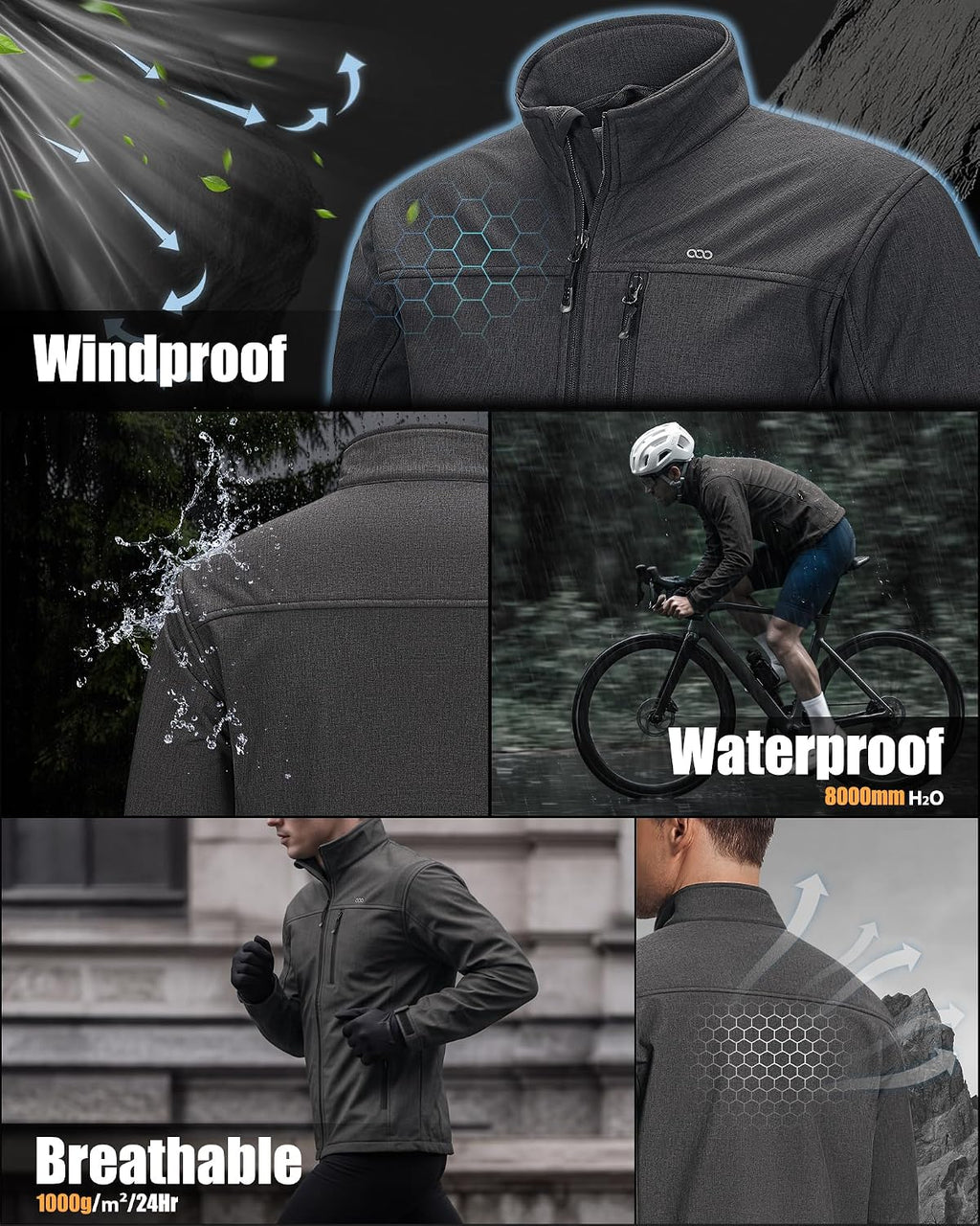 33,000ft Men's Waterproof Softshell Jacket Fleece Lightweight Windbreaker