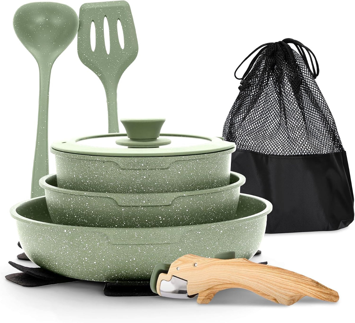 MAISON ARTS Camping Pots and Pans Set Non Stick with Removable Handle