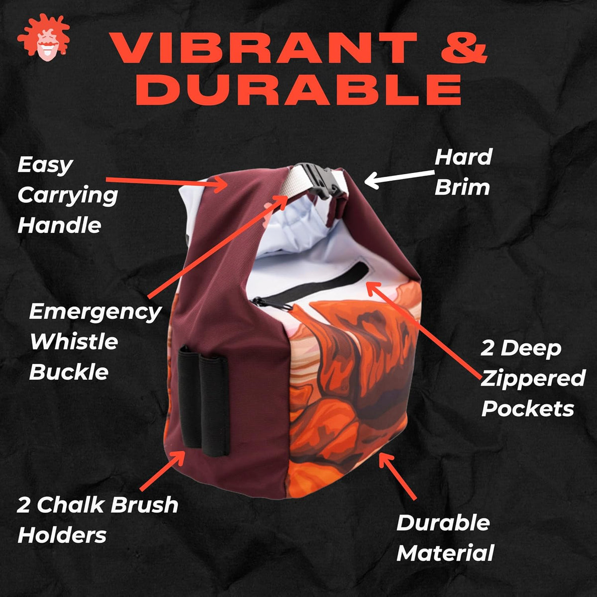 Chalk Bucket for Outdoor Bouldering and Gym Rock Climbing | Cool Nature National Park Colorful Design Patterns | Durable Hook and Loop Closure and Zippered Pockets