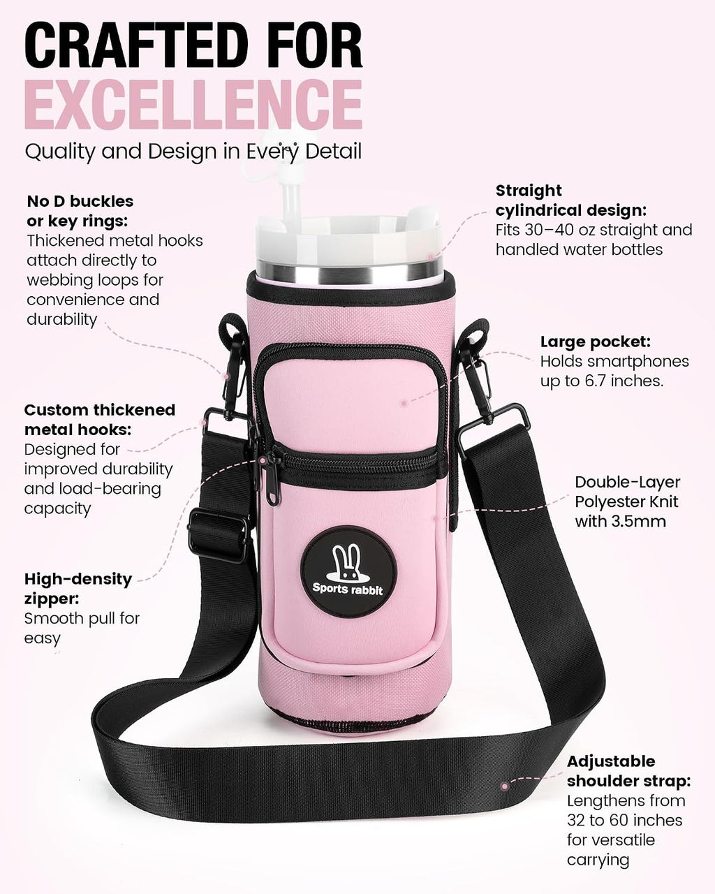 Sports rabbit Universal Water Bottle Holder with Strap & Phone Pocket