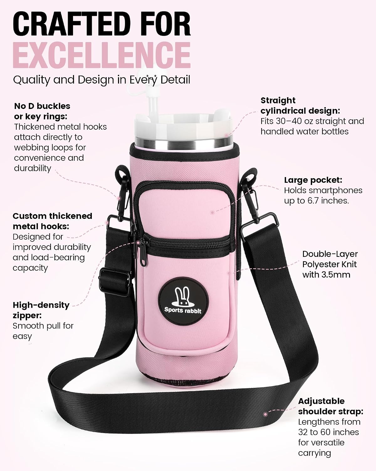 Sports rabbit Universal Water Bottle Holder with Strap & Phone Pocket