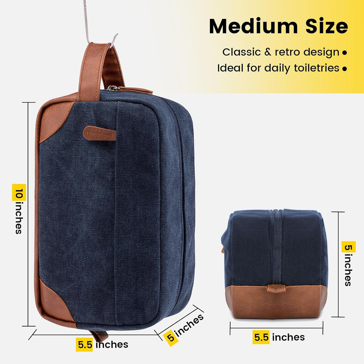 Vorspack Canvas Travel Toiletry Bag for Men, Medium, Navy Blue