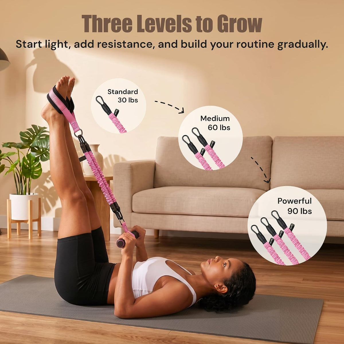MaxU Pedal Resistance Band with Handle, Adjustable Resistance Band 30-90LBS