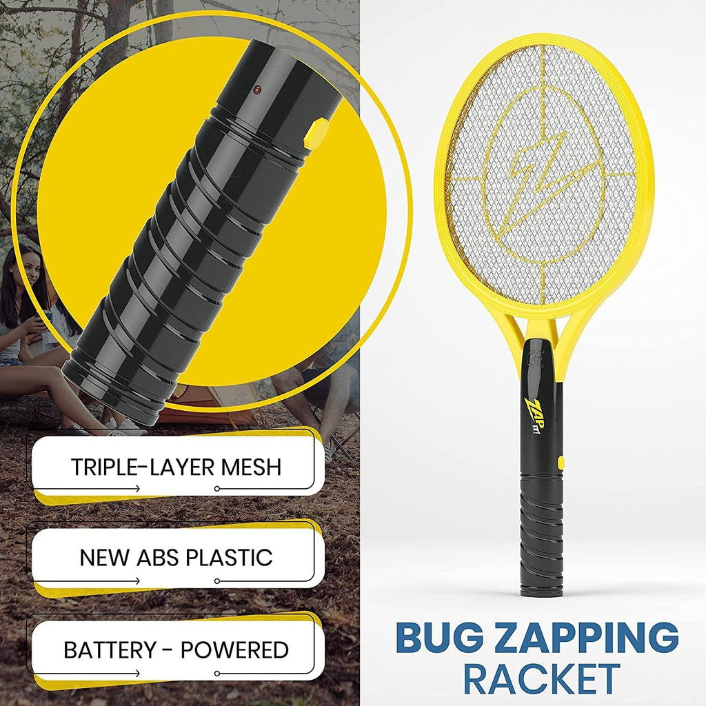 ZAP IT! Electric Fly Swatter Racket - 3,500 Volt Bug Zapper Racket - Battery-Powered Mosquito Zapper with 2 AA Batteries Included -Large-Yellow- Lightweight and Compact for Indoors or Outdoor