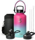 Trebo 64 oz Water Bottle Stainless Steel with 3 Lids, Paracord Handle & Bag