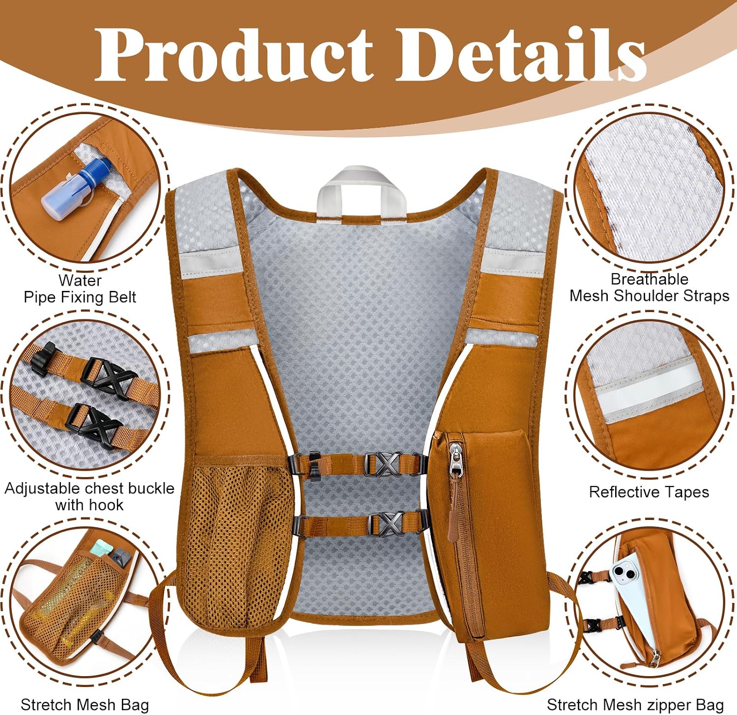 Hydration Backpack with 2L Water Bladder Bag, Lightweight and Breathable Running Vest for Men, Adjustable Chest Straps Water Pack for Cycling Hiking Climbing Outdoor