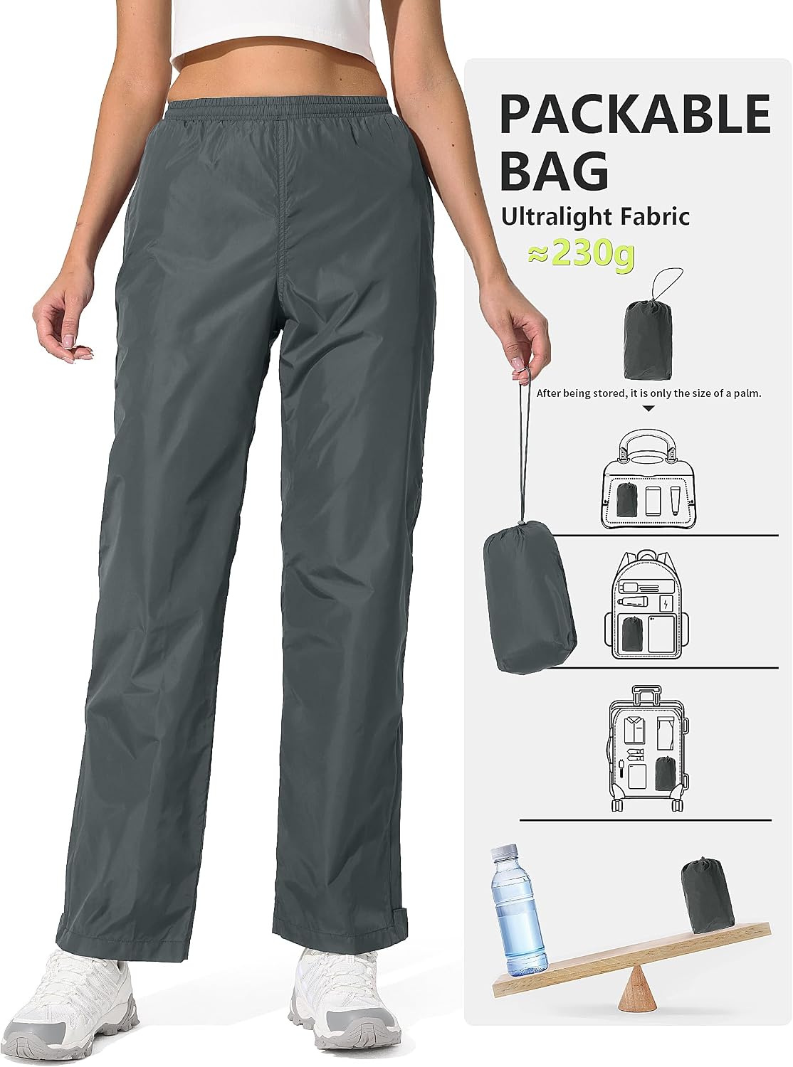 UIQUR Womens Rain Pants Waterproof Lightweight Packable Pants