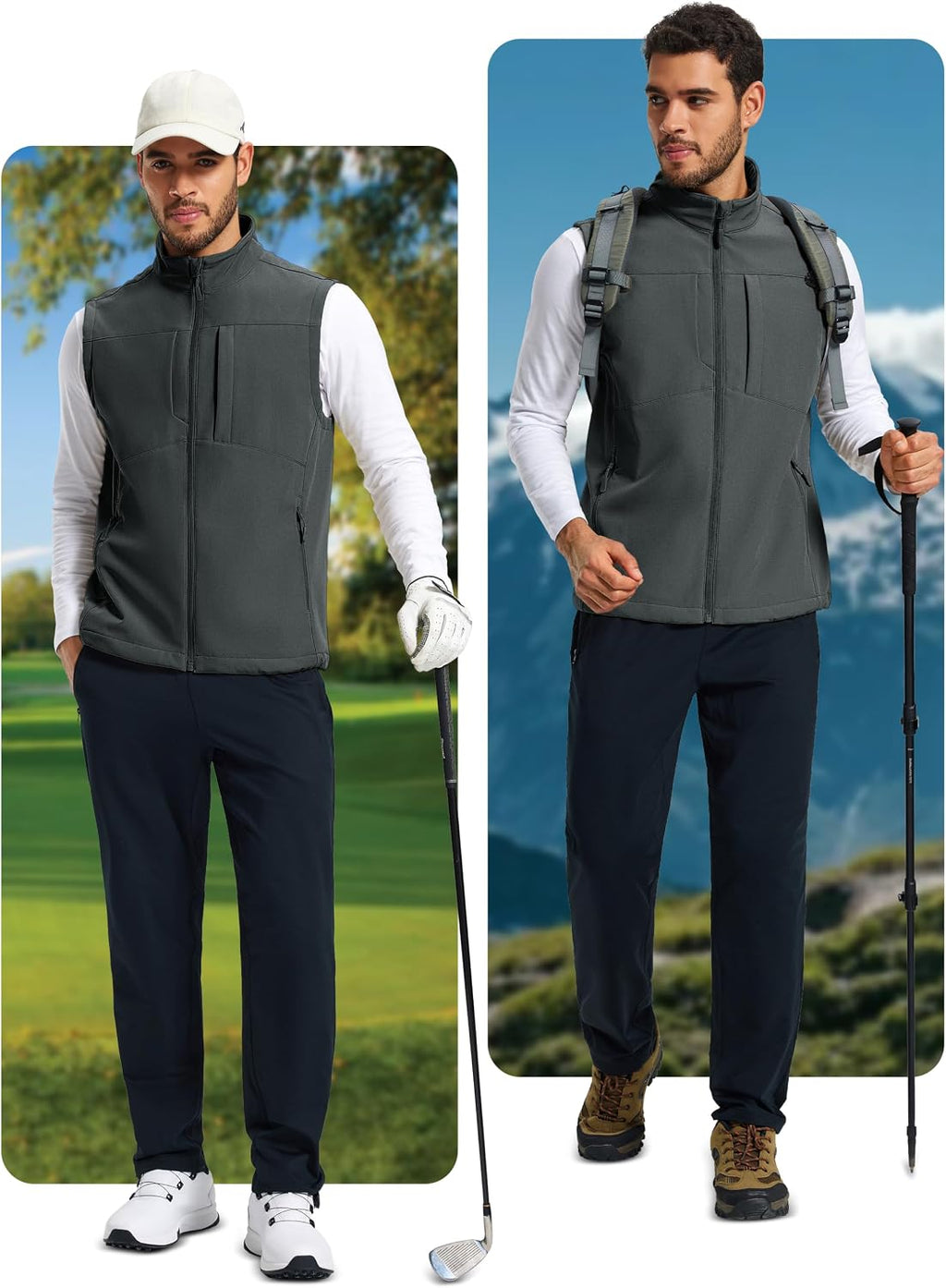 MAGCOMSEN Men's Lightweight Softshell Vest Outerwear Fleece Golf Running