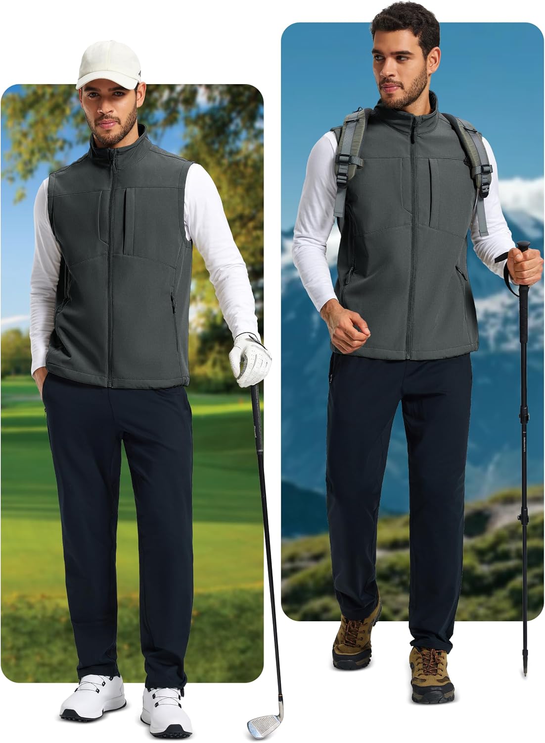 MAGCOMSEN Men's Lightweight Softshell Vest Outerwear Fleece Golf Running