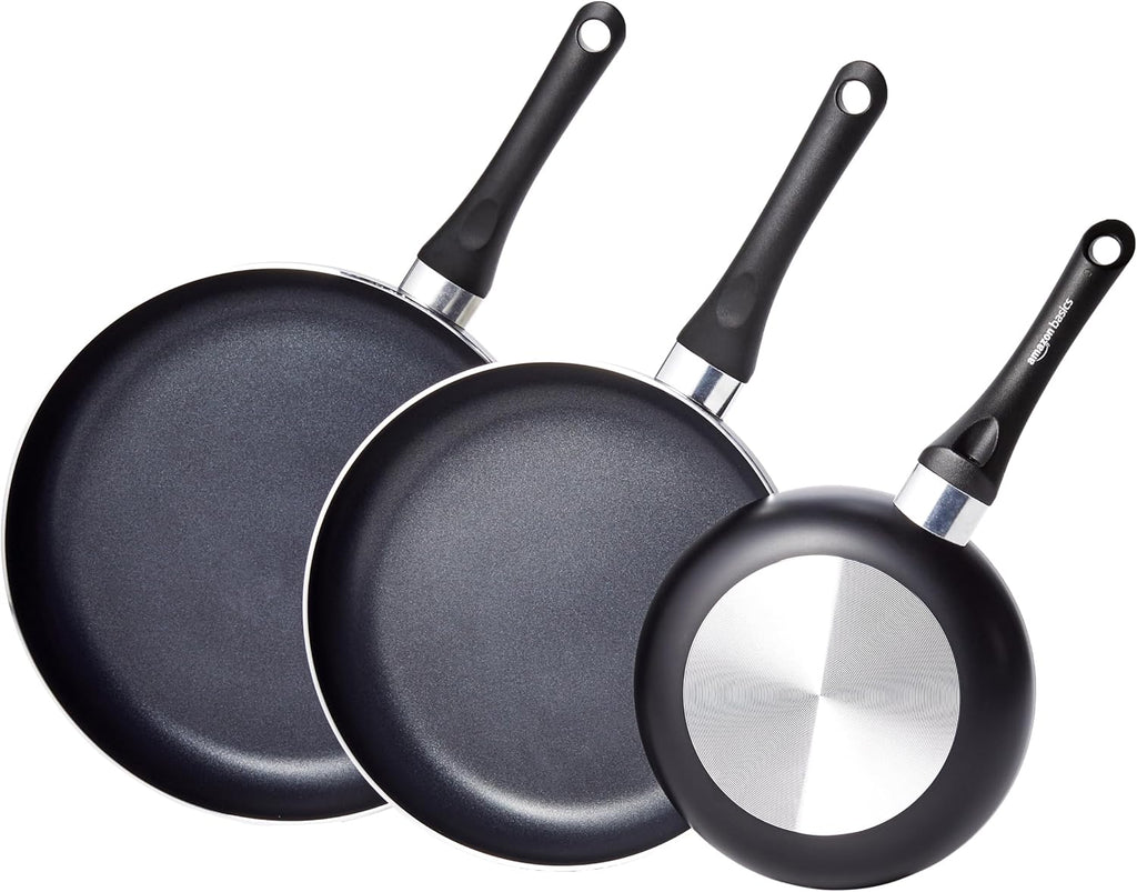 Amazon Basics Non-Stick Kitchen Cookware 8-Piece Set, Non-Induction, Includes Pots and Pans, Black