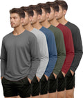 Kinglaman 6 Pack Men Dry Fit Workout Long Sleeve UPF 50+ Athletic Gym Shirt