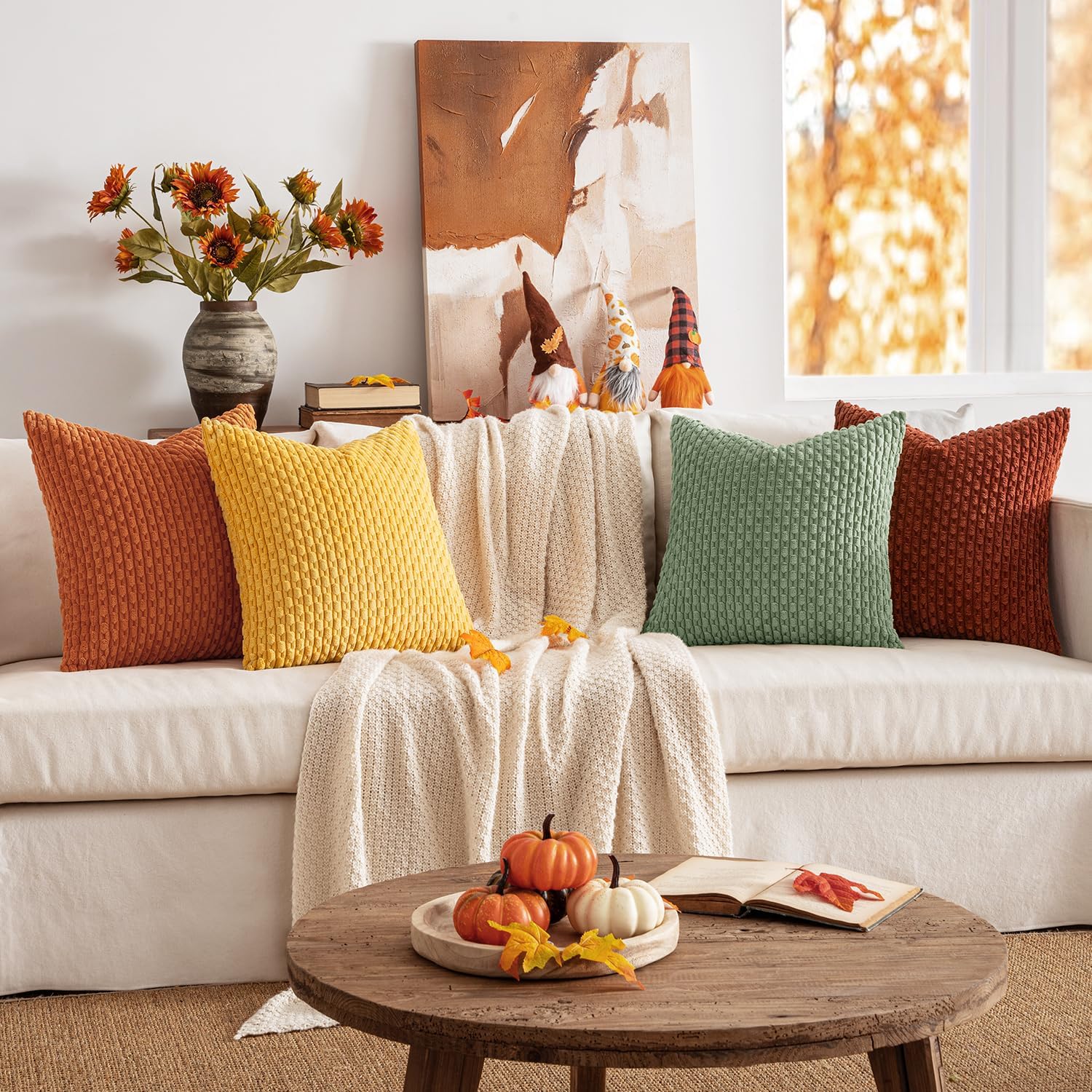 MIULEE Fall Burnt Orange Decorative Throw Pillow Covers 18x18 Set of 4