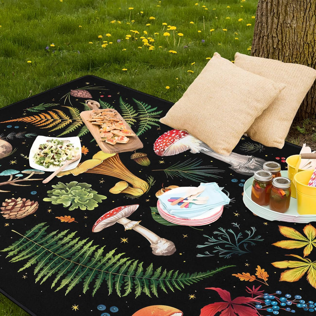 Mushroom Picnic Blankets Waterproof Foldable, 60″X80″Thick Three Layer Picnic Mat Outdoor Blanket for Grass,Cute Beach Blanket Sandproof Picnic Accessories for Camping Party Park Hiking