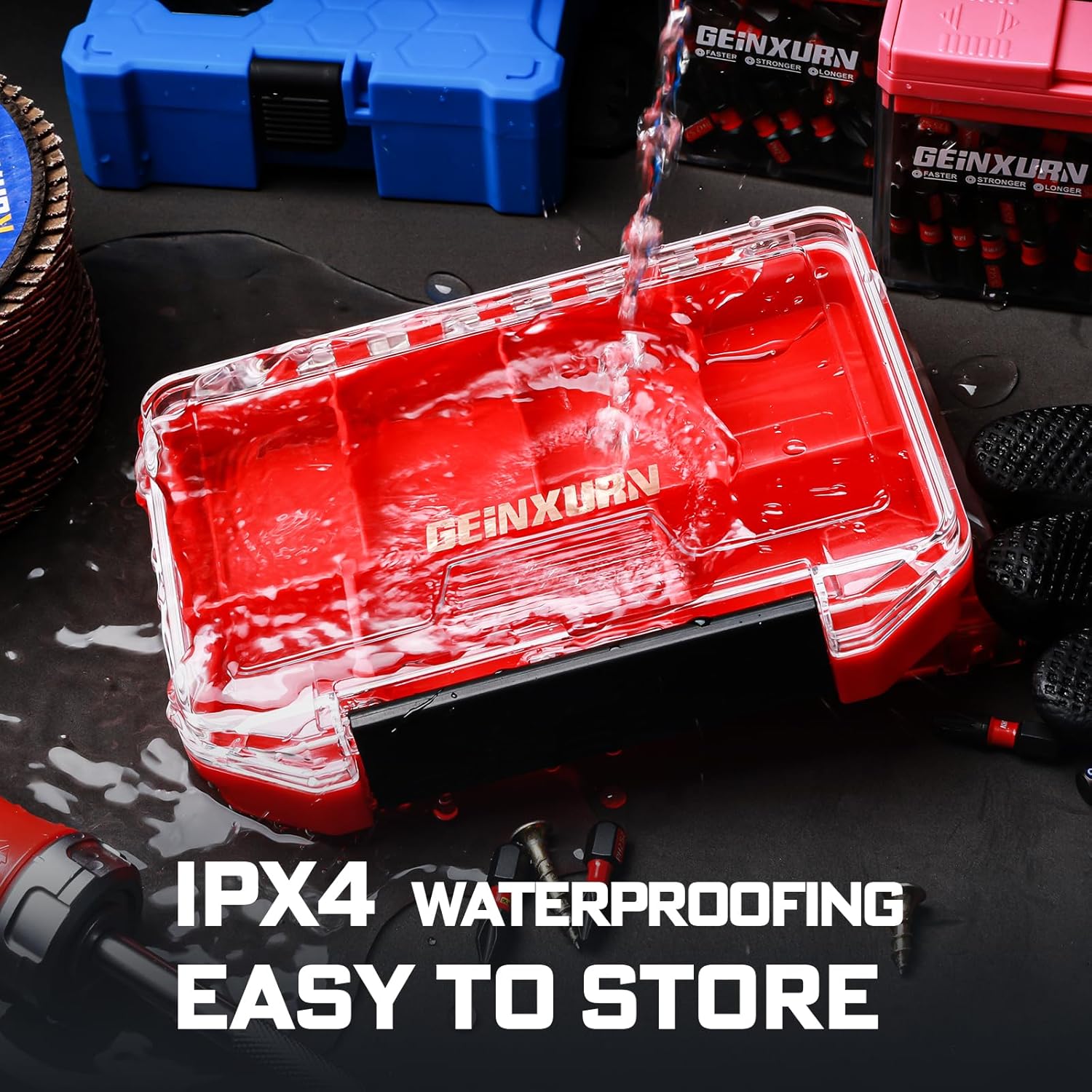 Geinxurn IPX4 Waterproof Small Storage Parts Organizer, Small Parts Case with Removable Dividers, Screwdriver Bit Set Box(2 Boxes)