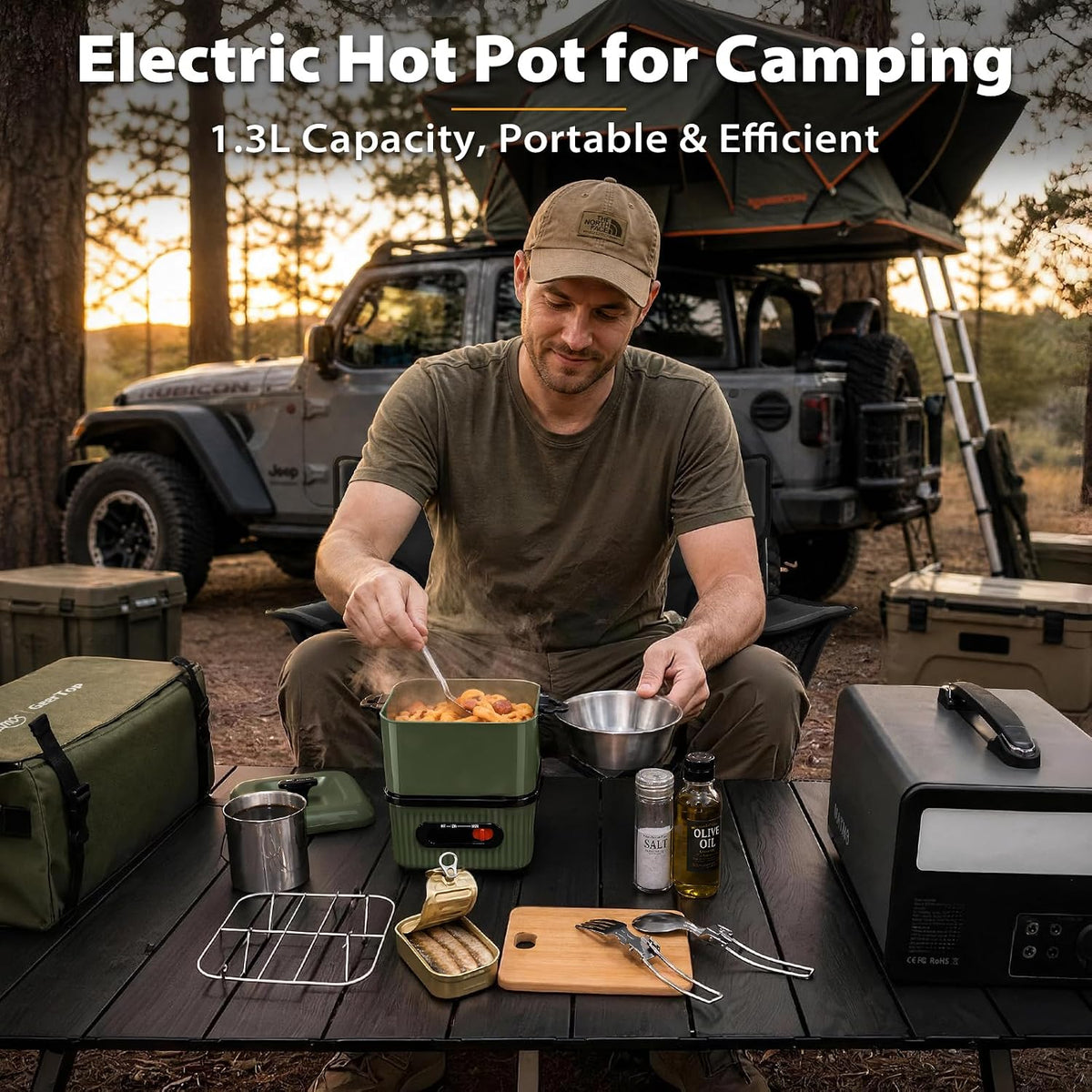GEERTOP AMOS Electric Hot Pot, Portable 1.3L Multi-Cooker with Cookware Set