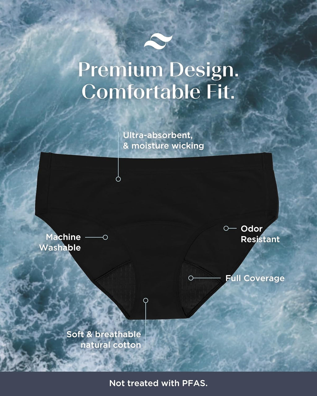 saalt Cotton Brief Period Underwear, Regular & Heavy Absorbency
