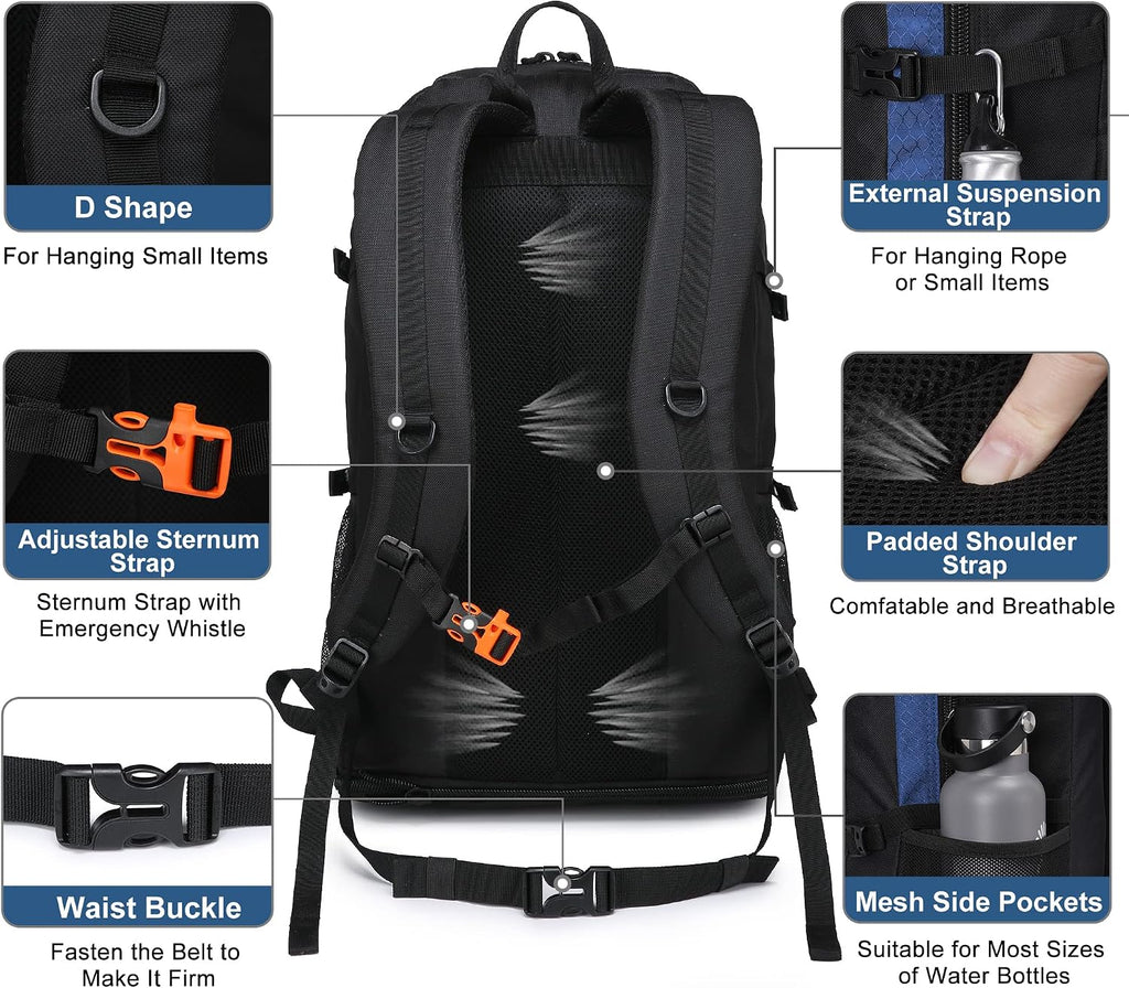 40L/50L Expandable Hiking Backpack for Men & Women，Camping Backpack