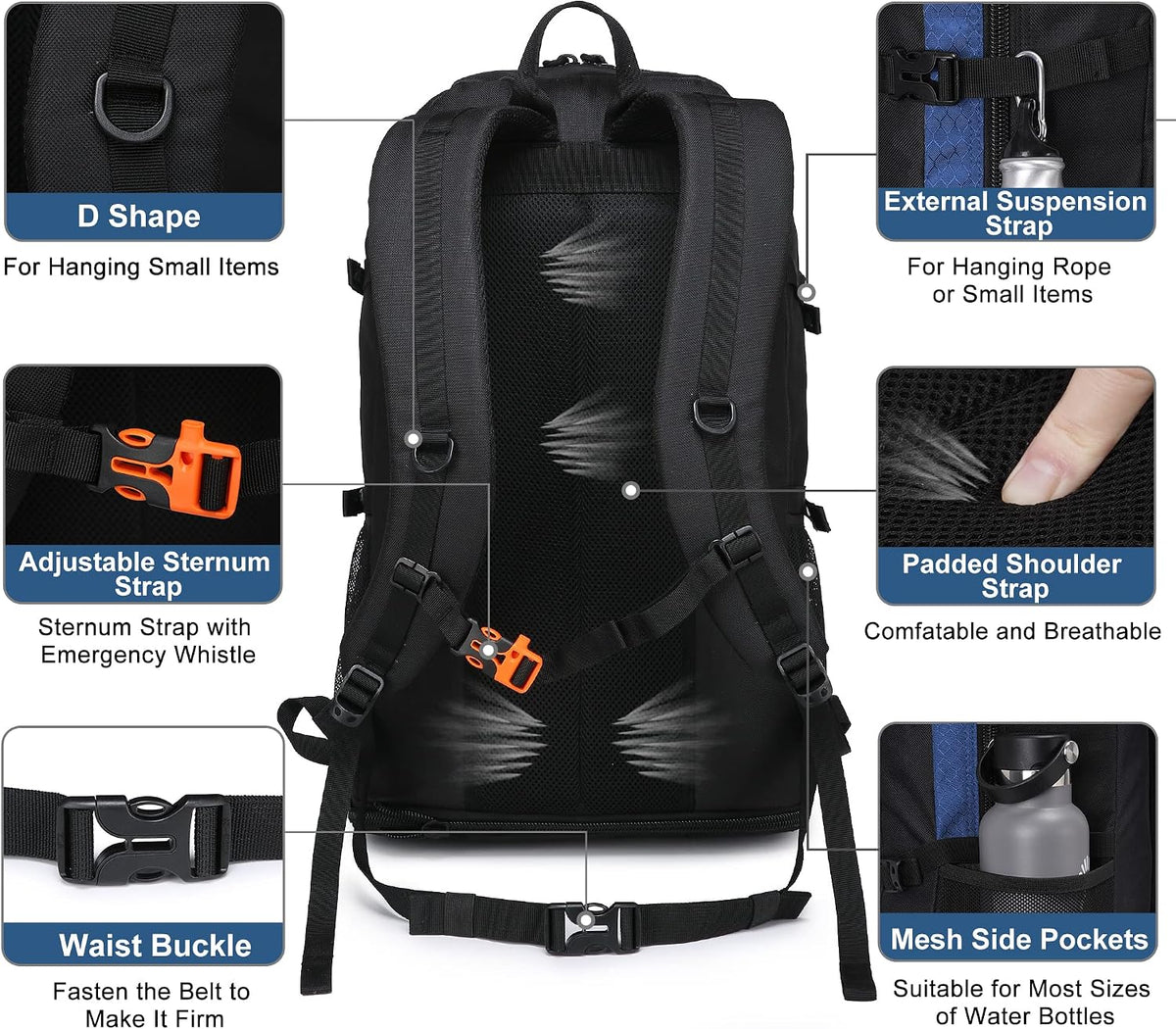 40L/50L Expandable Hiking Backpack for Men & Women，Camping Backpack