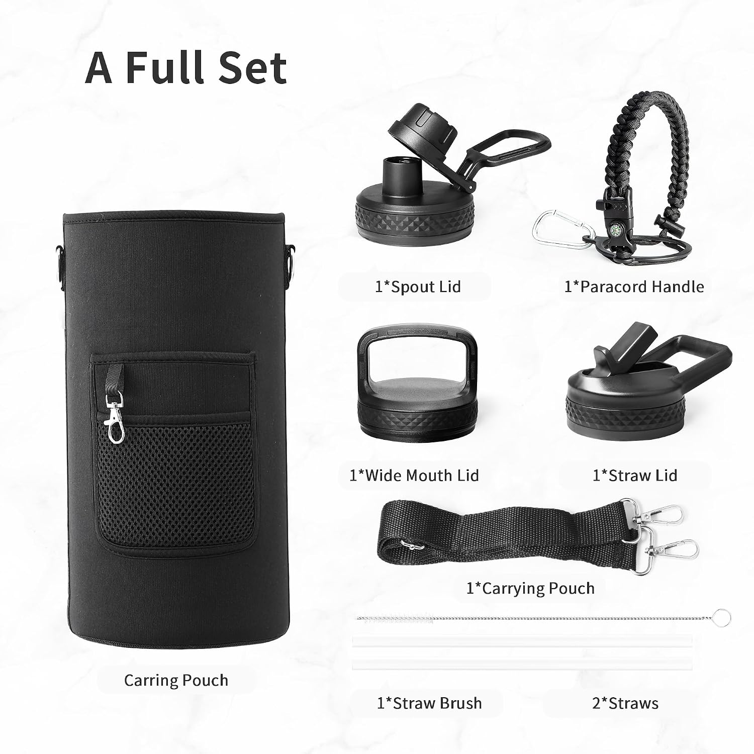 Trebo Water Bottle Insulated 87 oz with with 3 Lids, Paracord Handle & Bag