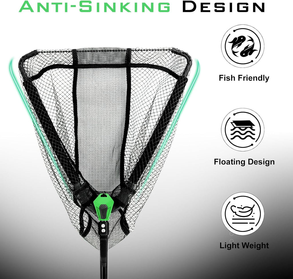 YVLEEN Floating Fishing Net Fish Landing Net - Upgraded Design Foldable & Lightweight Freshwater Fishing Landing Net, Ultra-Thin Rubber Fish Net Easy Catch and Release, Fishing Gifts for Men