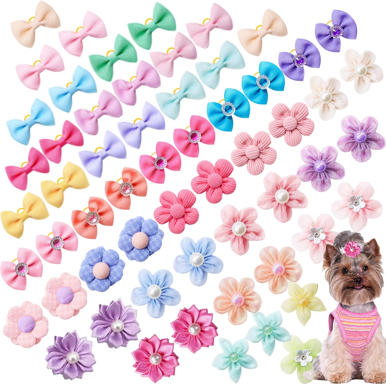 100Pcs Dog Hair Bows with Rubber Bands for Small Medium Dogs