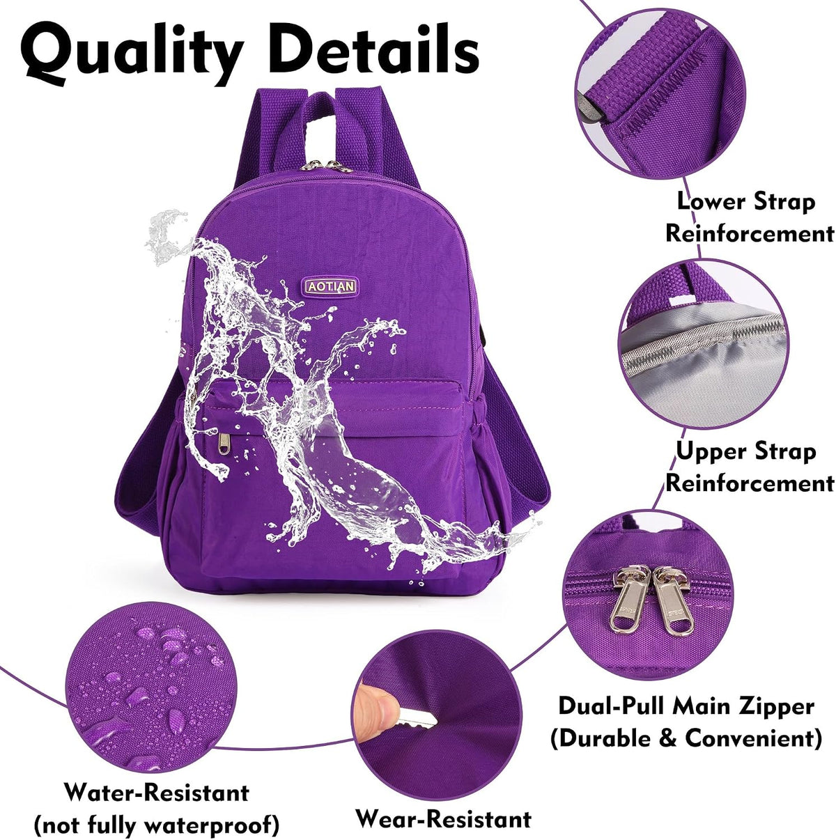 AOTIAN Lightweight Nylon Daypack, Small Hiking Backpack for Women