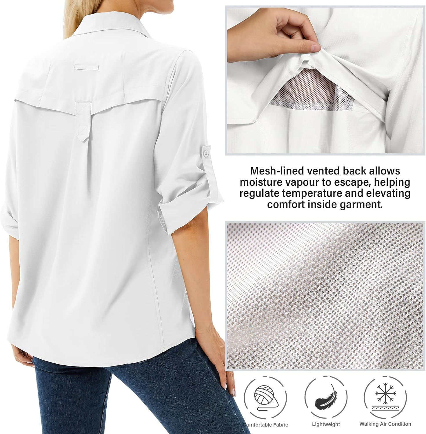 Women's UPF 50 Long Sleeve Sun Protection Safari Fish Hiking Shirts