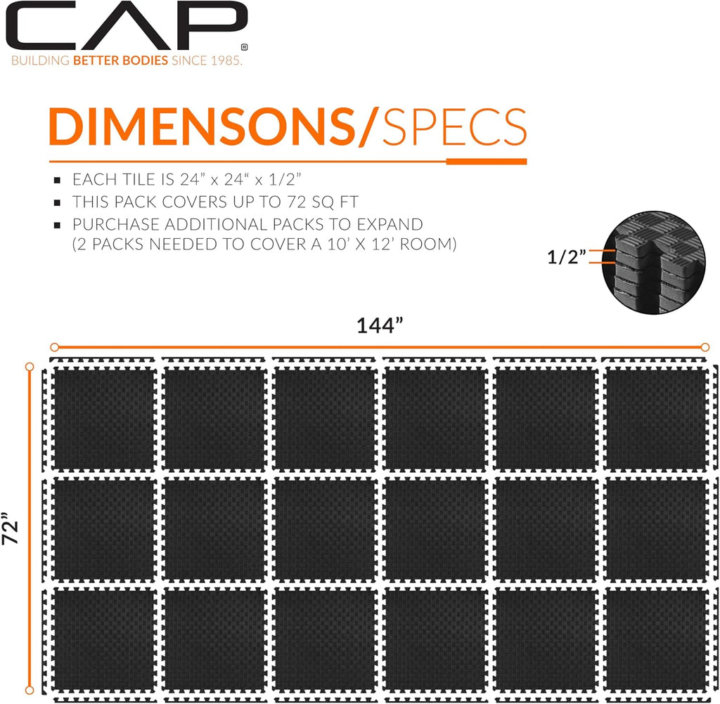 CAP Puzzle Exercise Mats | 1/2” Thick EVA Interlocking Foam Tiles for Home Gym Flooring | Multiple Options