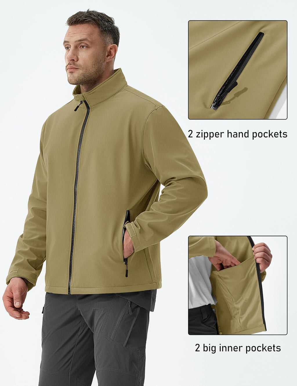 MAGCOMSEN Men's Fleece Lined Softshell Jacket Lightweight Waterproof Windbreaker Zip Up Winter Rain Coat Tactical Hiking