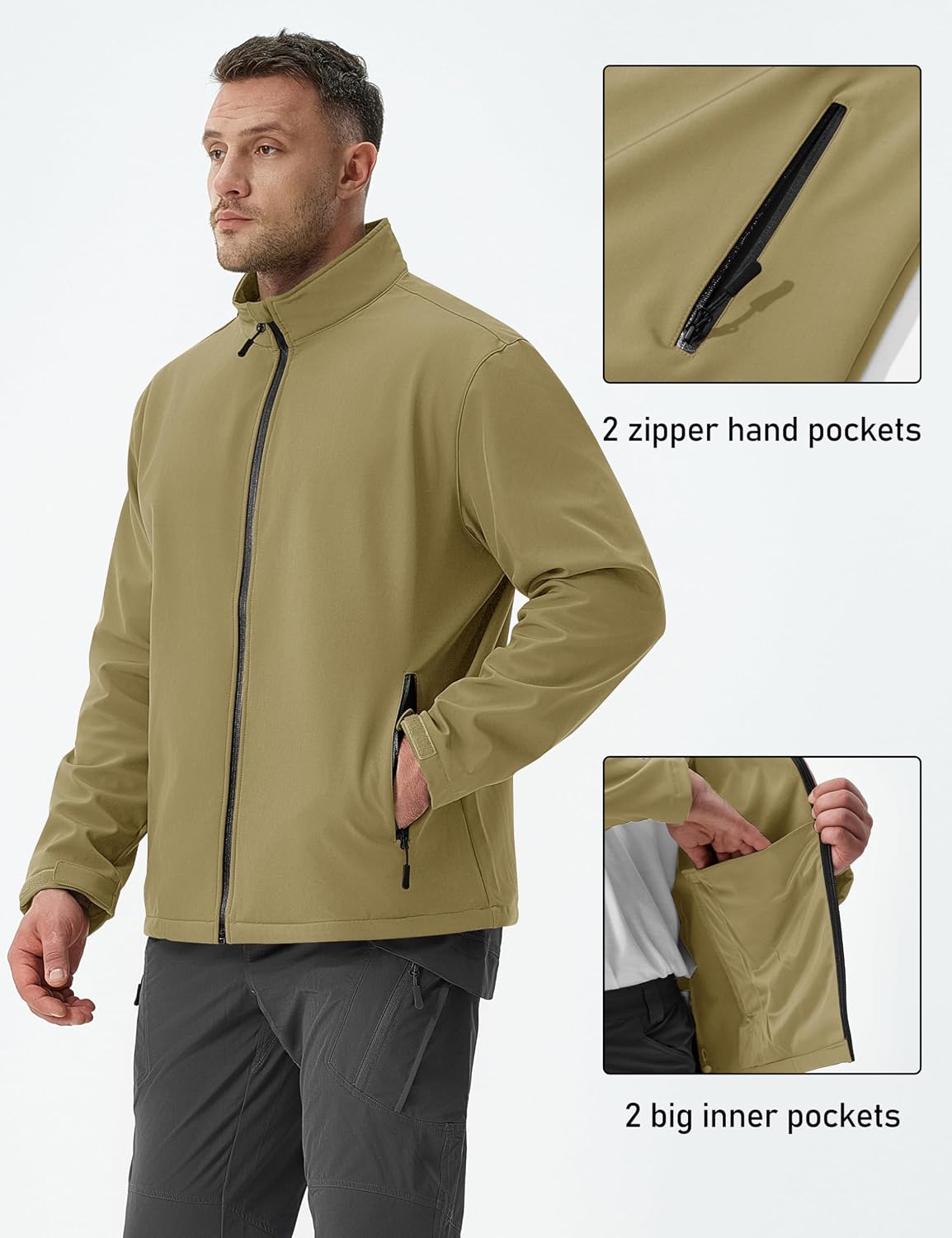 MAGCOMSEN Men's Fleece Lined Softshell Jacket Lightweight Waterproof Windbreaker Zip Up Winter Rain Coat Tactical Hiking