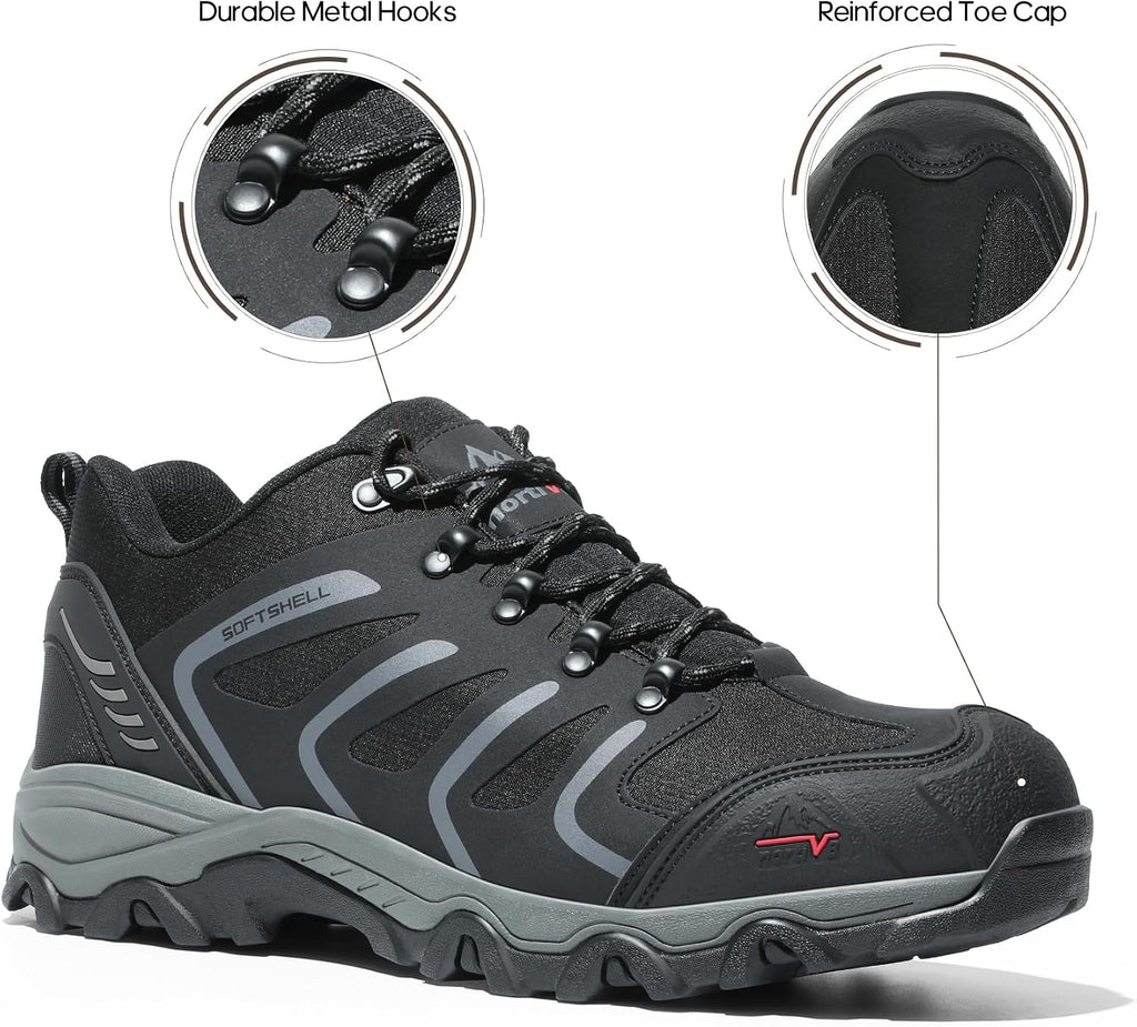 NORTIV 8 Men's Low Top Waterproof Hiking Shoes | Rubber Toe Cap, Slip-Resistant Outsole and Cushioned Comfort Provide Support for Hiking, Trekking and Outdoor Adventures
