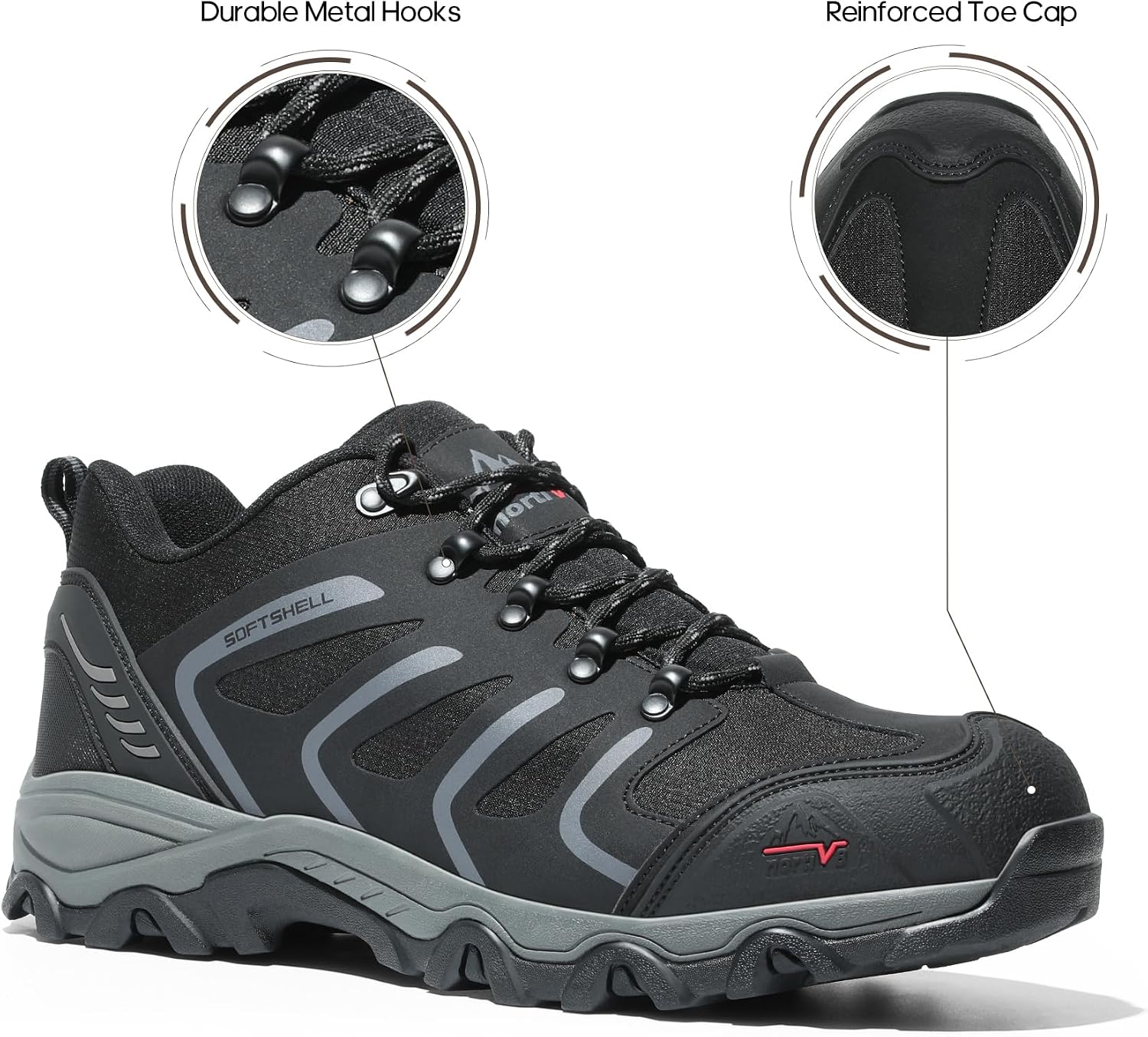 NORTIV 8 Men's Low Top Waterproof Hiking Shoes | Rubber Toe Cap, Slip-Resistant Outsole and Cushioned Comfort Provide Support for Hiking, Trekking and Outdoor Adventures